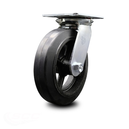 Service Caster 8 Inch Heavy Duty Top Plate Rubber on Steel Swivel Caster with Roller Bearing SCC-35S820-RSR